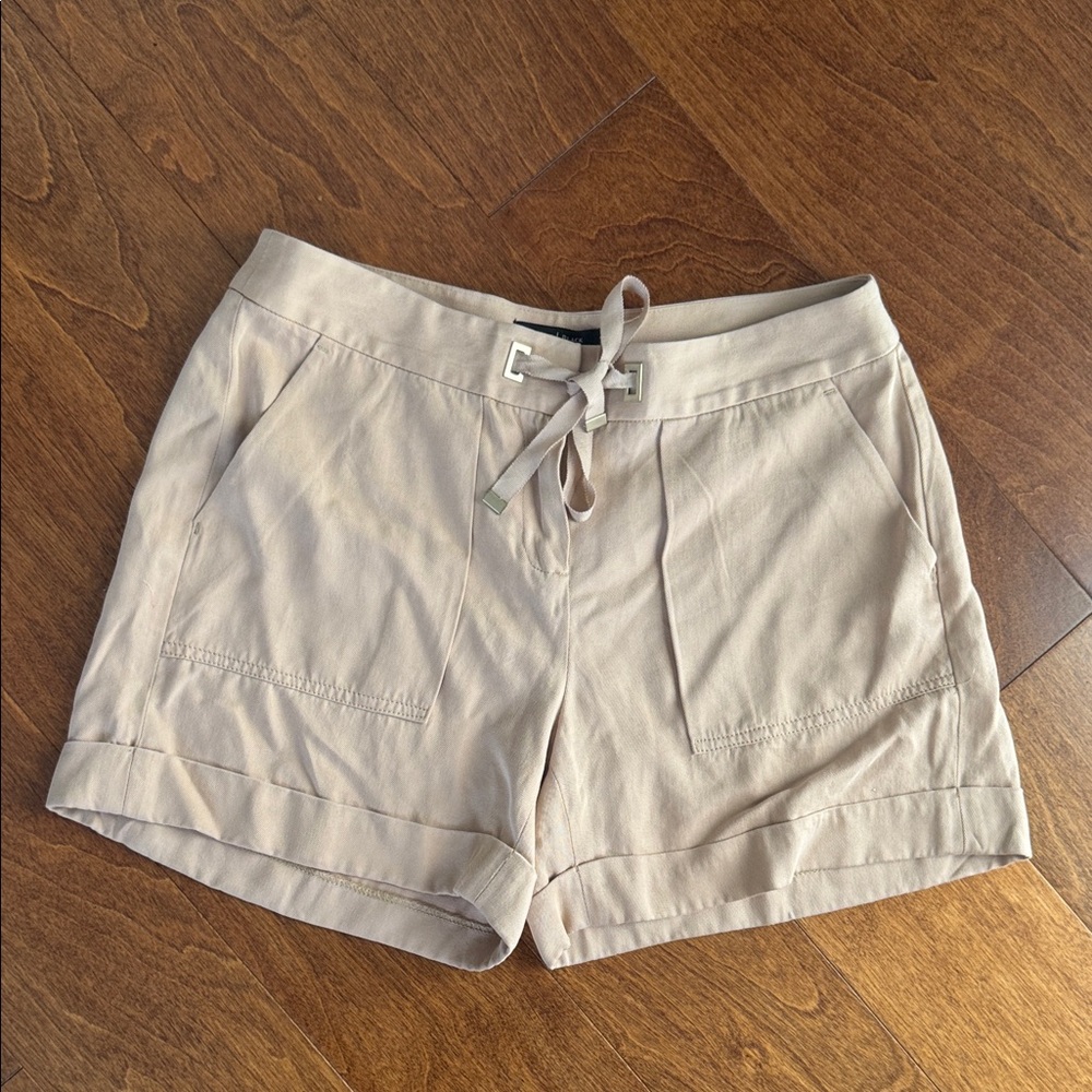 White House Black Market Light Beige Tie-Waist Cuffed Shorts